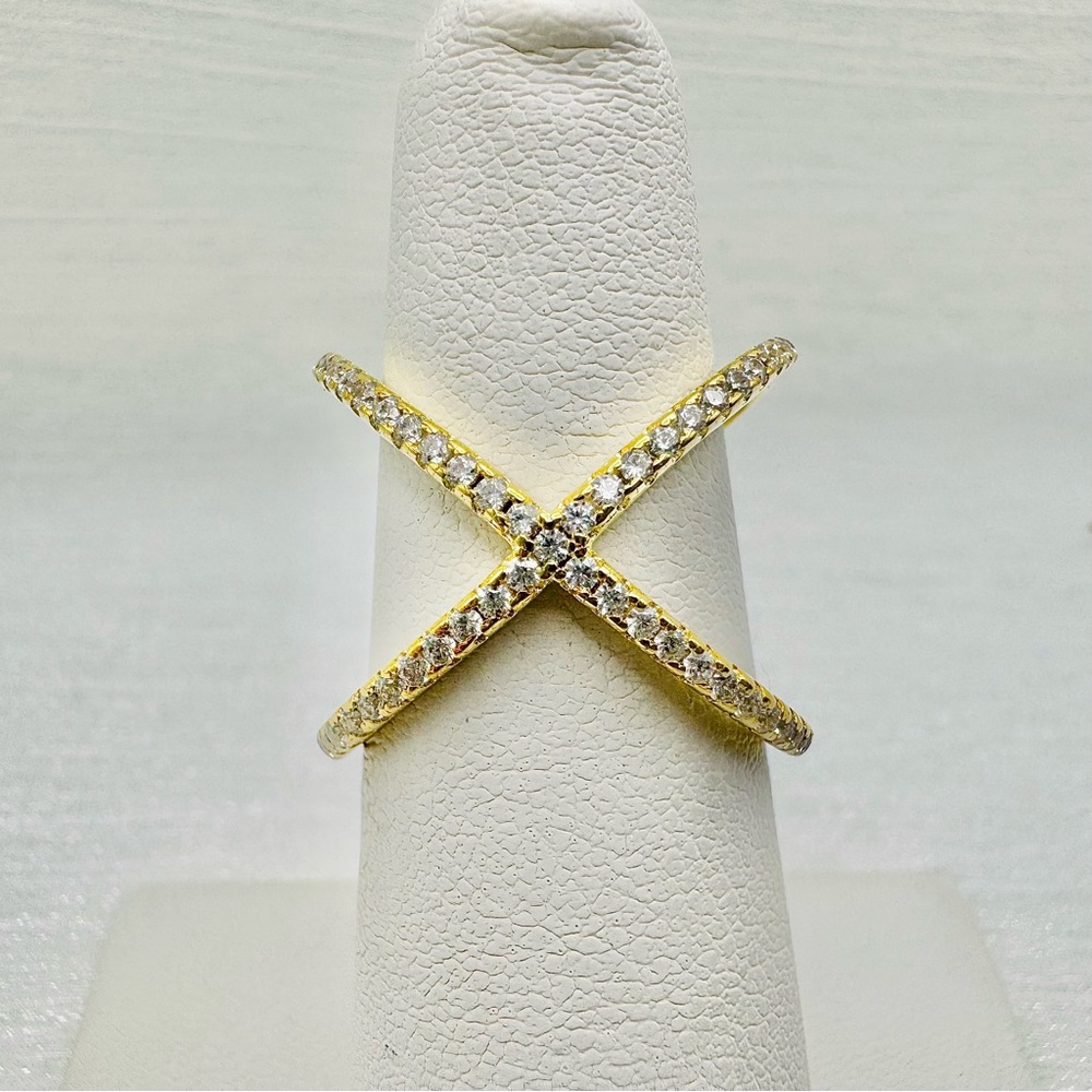 S925 Gold Pavé X Ring - Picture 3 of 4